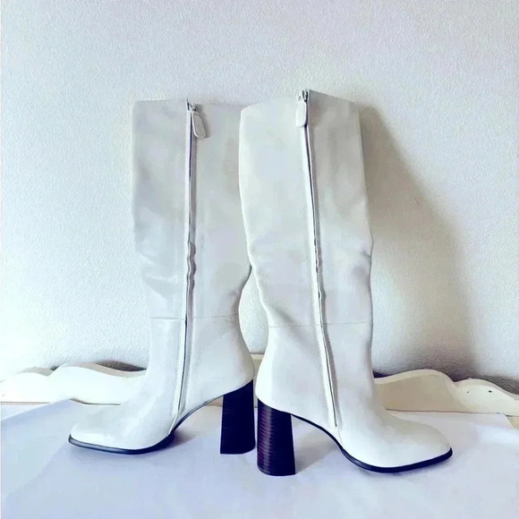NEW SENSO Zander Kid Leather White Knee High Chunky Heel Square Toe Boot Size 7 - Picture 5 of 10